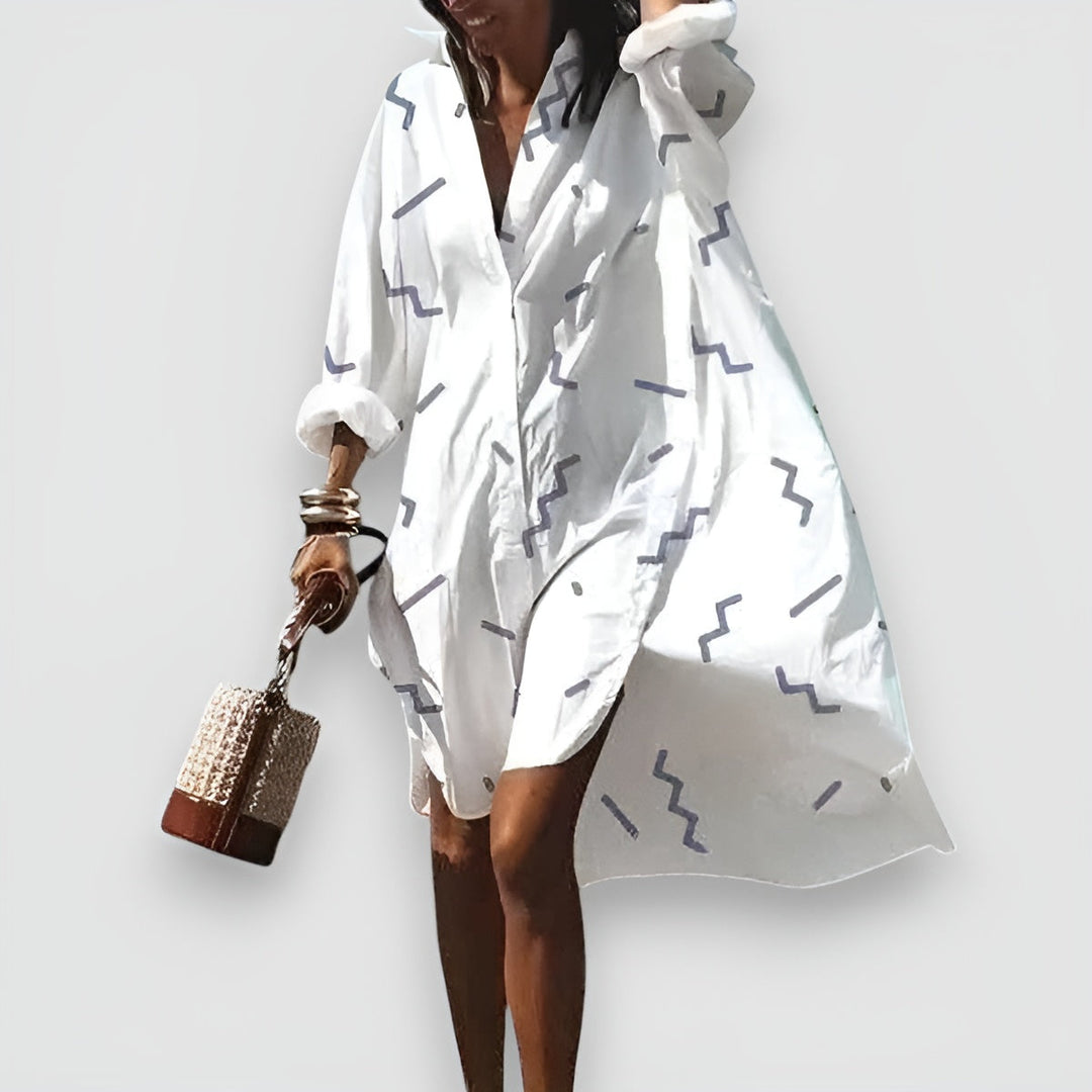 Levoire | Robe Chemise Élégante Et Polyvalente Blanc Ondes