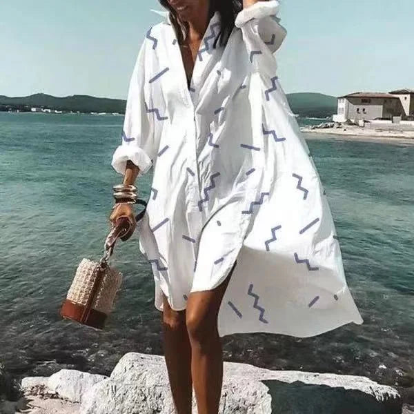 Levoire | Robe Chemise Stylée Bandes blanches