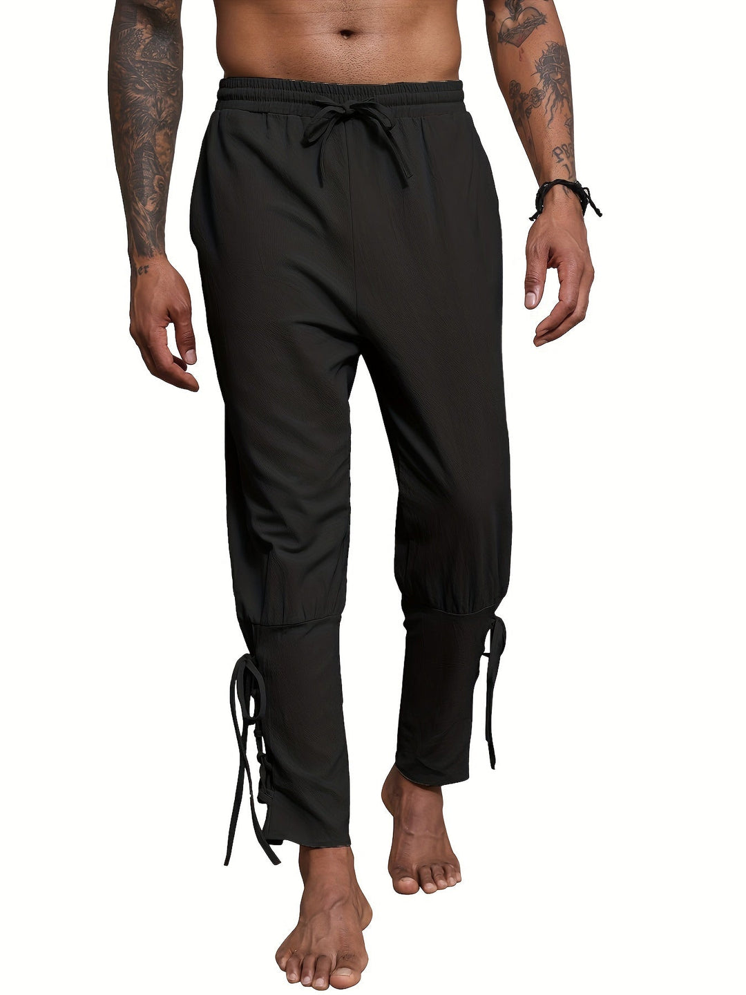 Levoire | Homme Coton Lin Mélange Bande De Publication Et Pantalon Harem Noir