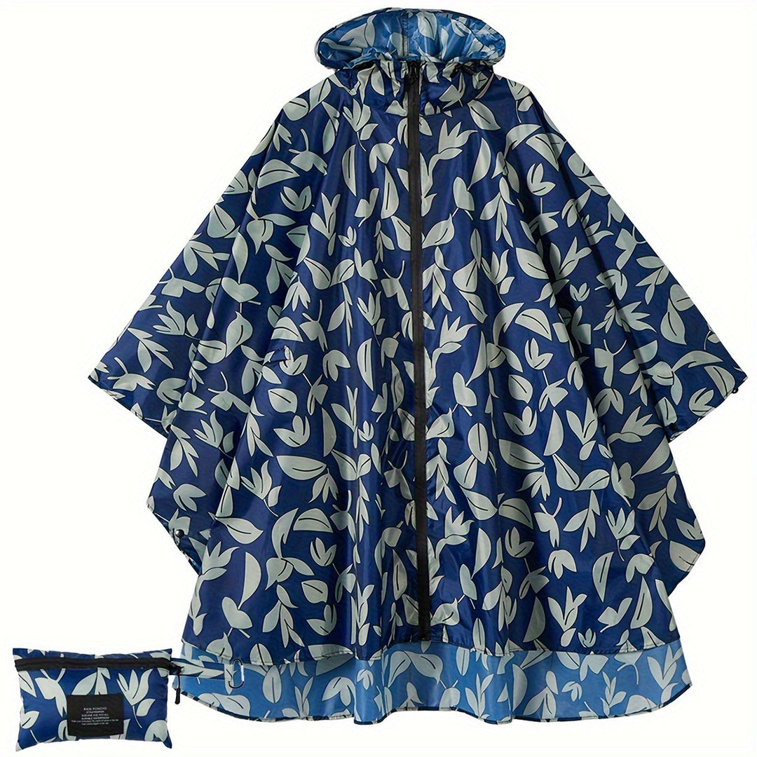 Levoire | Poncho De Pluie Sportif Pour Femme Avec Capuche Et Motif Géométrique bleu&feuille