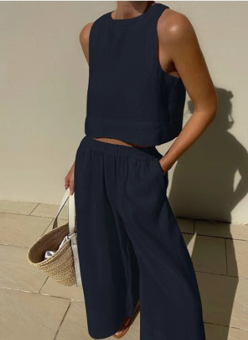 Levoire | Ensemble De Crop Top Et Pantalon Deux Pièces Marine bleu