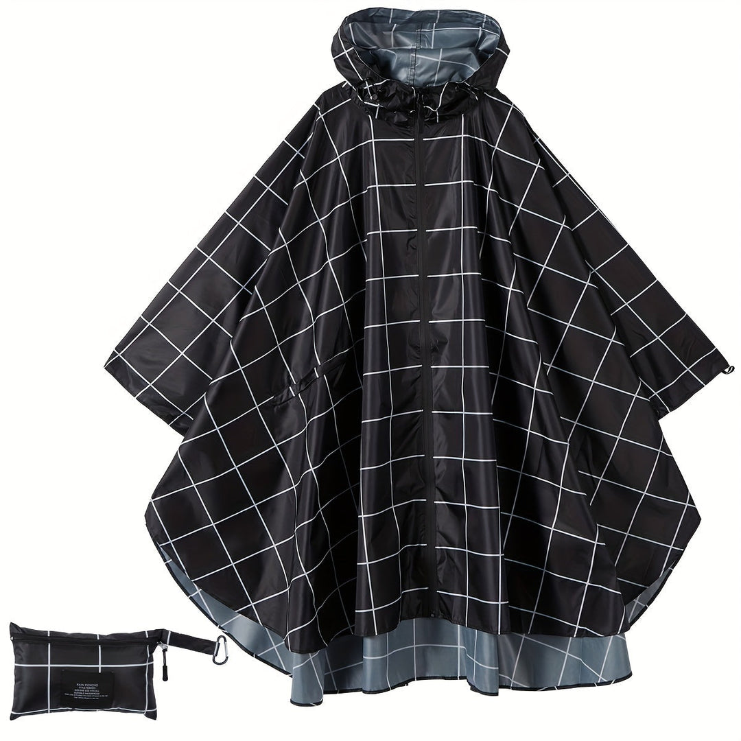 Levoire | Poncho De Pluie Sportif Pour Femme Avec Capuche Et Motif Géométrique noir et blanc à carreaux
