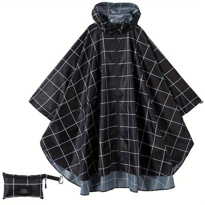 Levoire | Poncho De Pluie Sportif Pour Femme Avec Capuche Et Motif Géométrique noir et blanc à carreaux