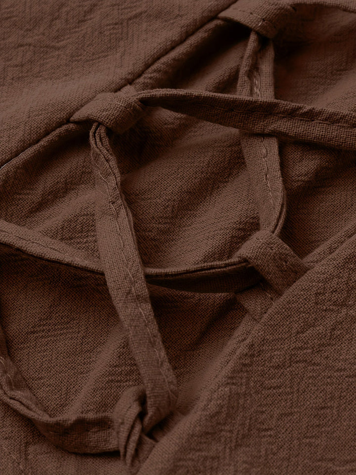 Levoire | Homme Coton Lin Mélange Bande De Publication Et Pantalon Harem