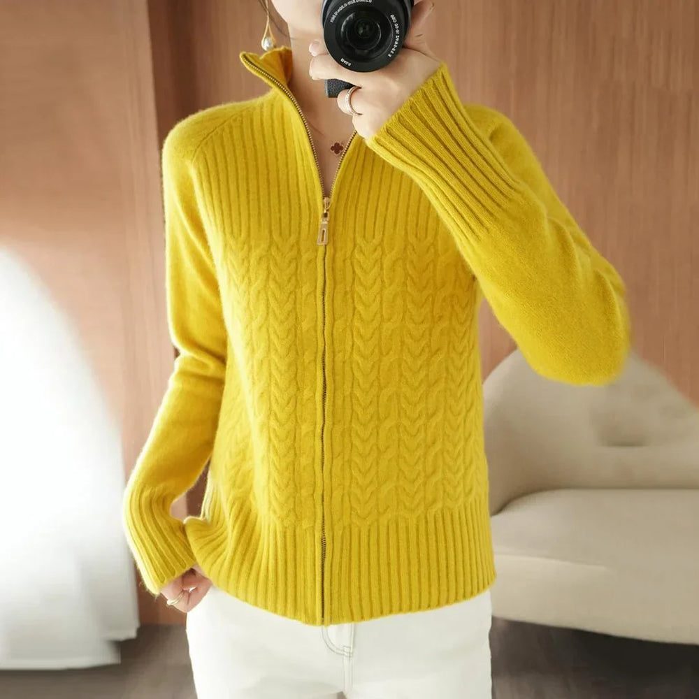 Levoire | Pull Tricoté Pêche Avec Fermeture Éclair Et Col V Jaune