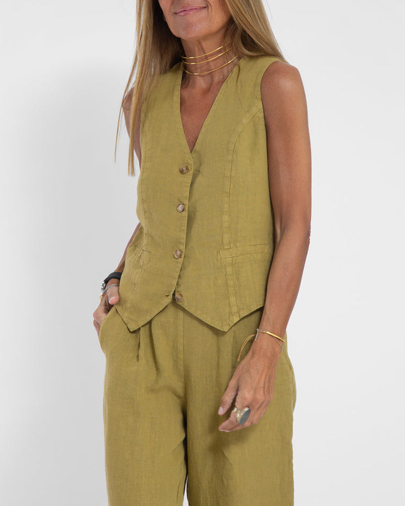 Levoire | Ensemble Élégant De Gilet En Lin Et Pantalon Large