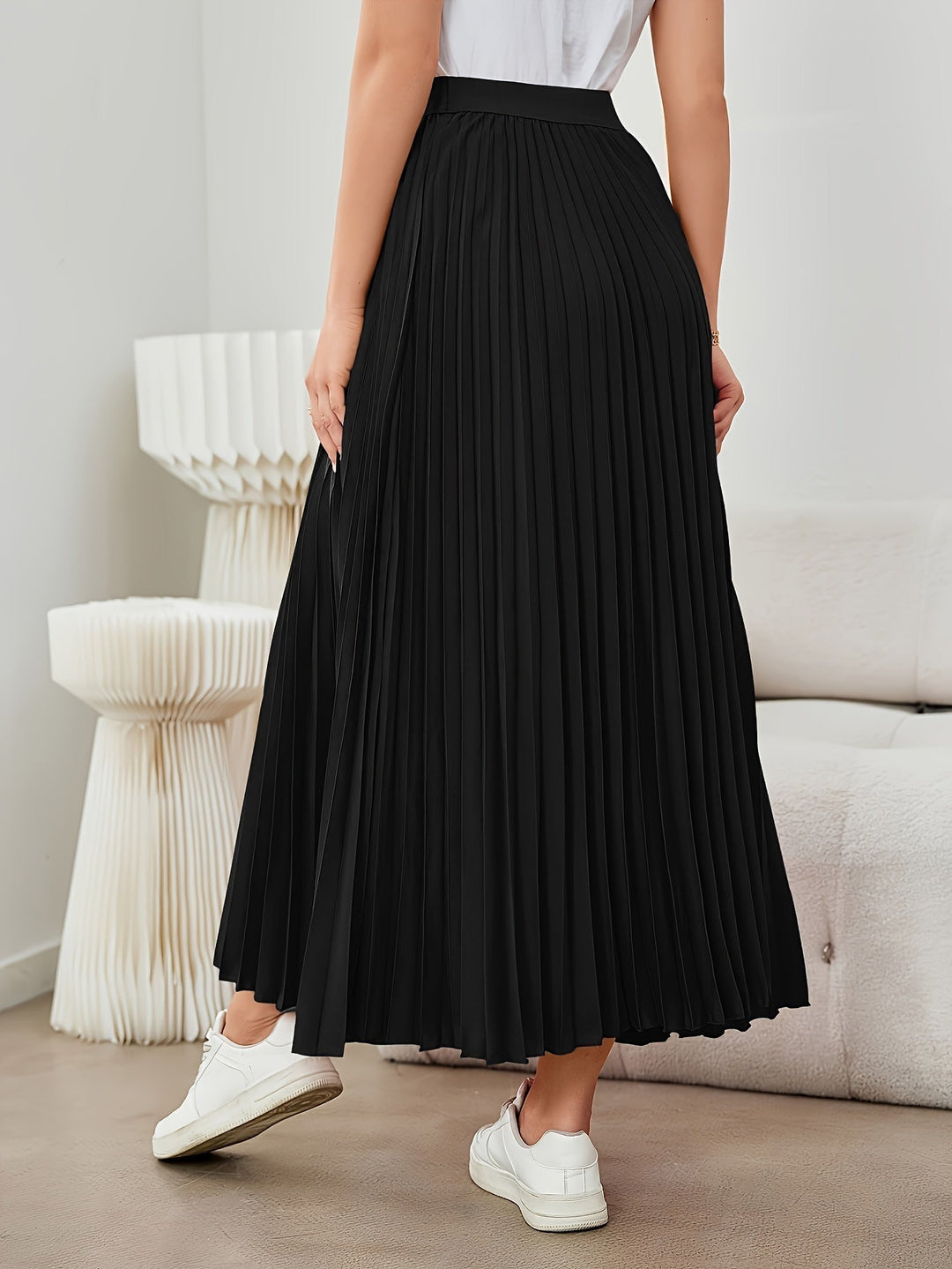 Levoire | Jupe Mi-Longue À Volant Monochrome Avec Taille Élastique