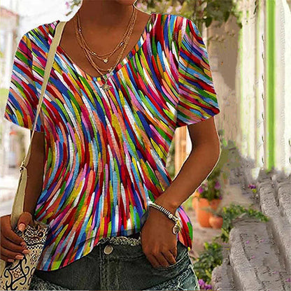 Levoire | T-Shirt Coloré Imprimé Avec Col V