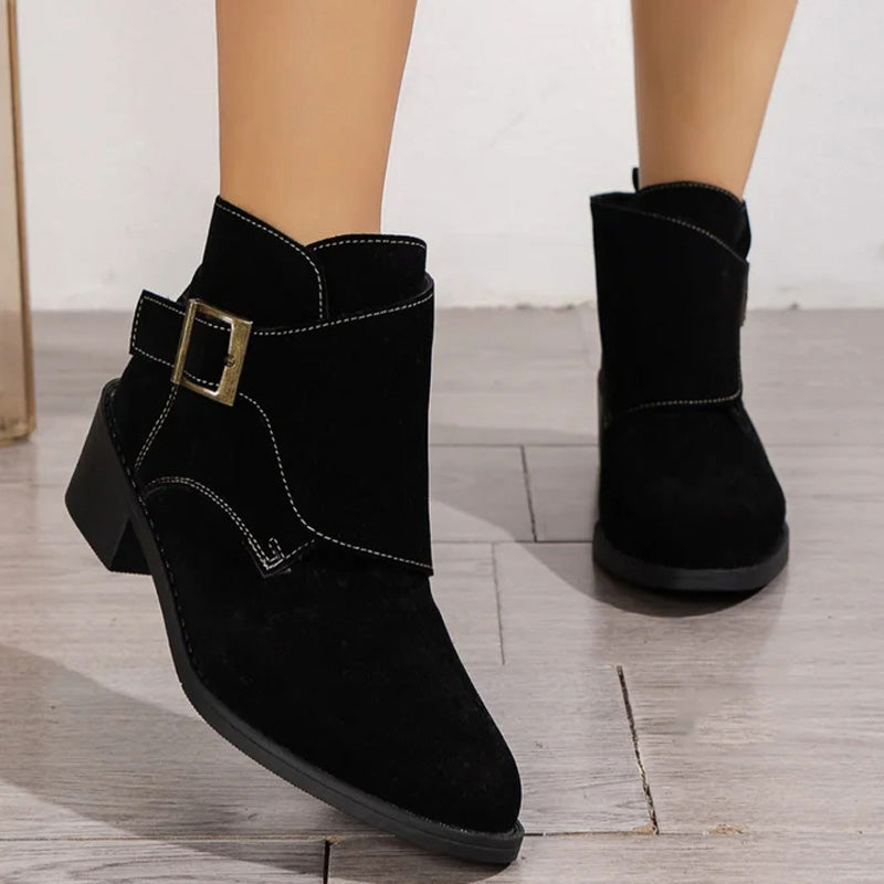 Levoire | Élégant Bottes Chunky À Talon Et À Boucle En Vin Pour Femmes Noir