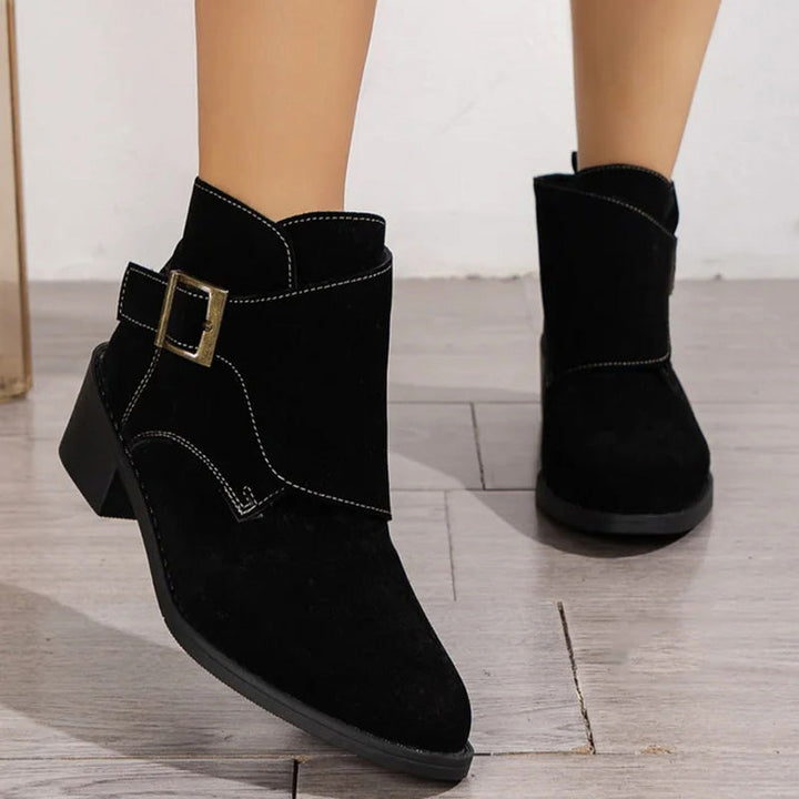 Levoire | Élégant Bottes Chunky À Talon Et À Boucle En Vin Pour Femmes Noir