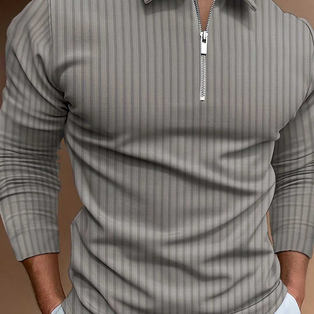 Levoire | Rayures Verticales Chemise Pour Hommes Avec Zip Et Manches Longues gris