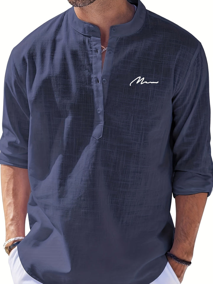 Levoire | Retro Pellavasekoite Henley-Shirt À Manches Longues Merimustav