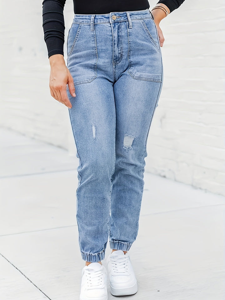 Levoire | Jeans Pour Femmes Rentot En Grandes Tailles, Déchirés, Bleu Lavé Bleu clair