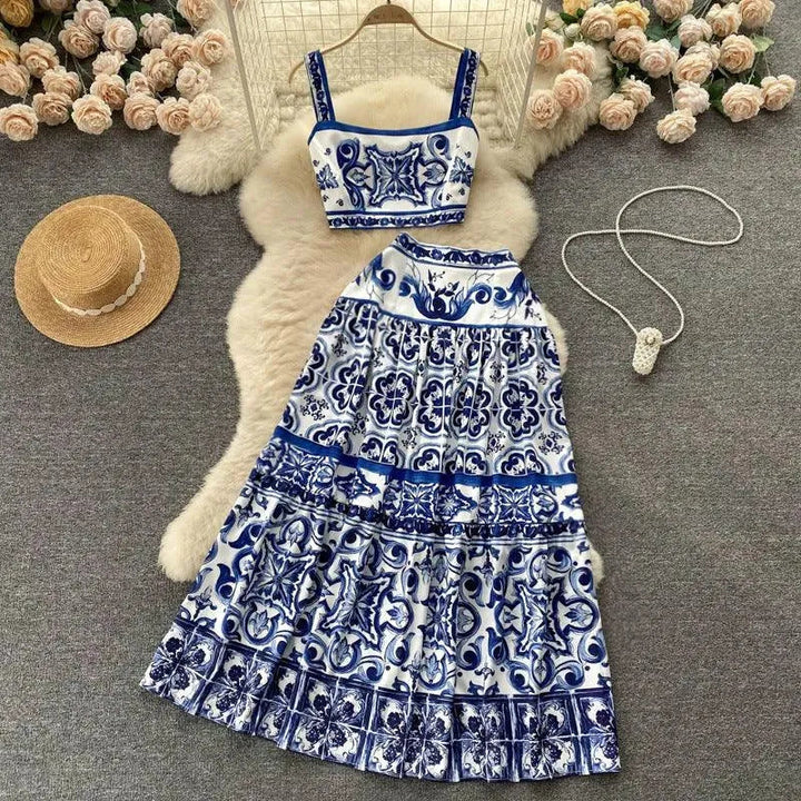 Levoire | Robe en porcelaine bleue et blanche à imprimé