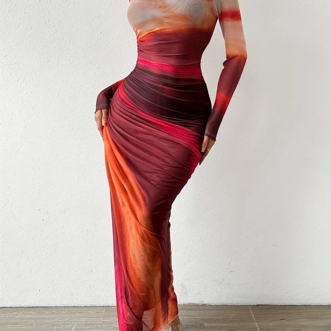Levoire | Col Rond, Robe Maxi Sexy À Manches Longues, Ajustée Pour Le Printemps Et L'Été, Vêtements Pour Femmes Multicolore