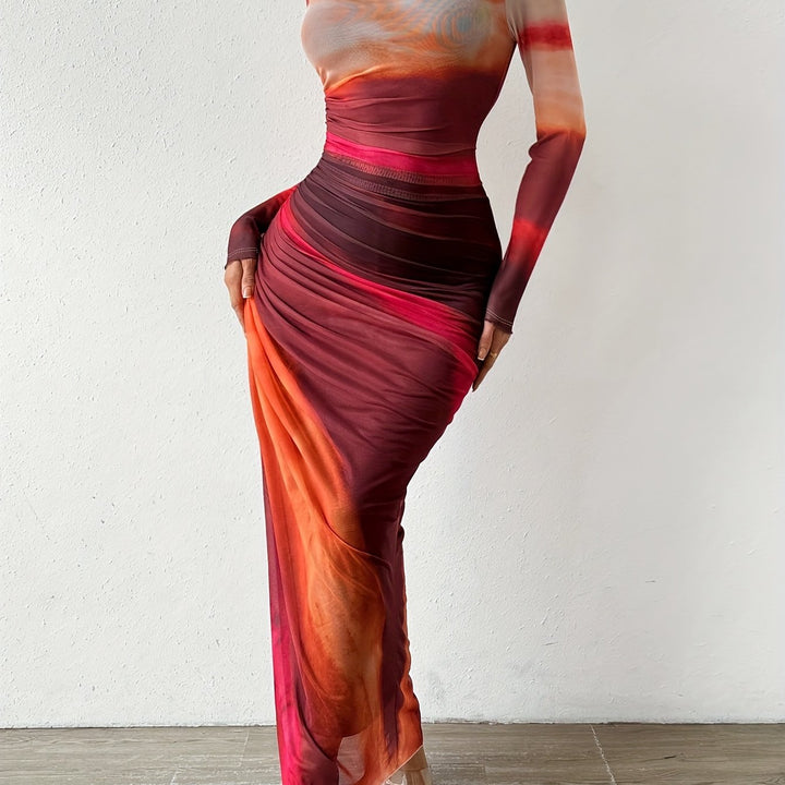 Levoire | Col Rond, Robe Maxi Sexy À Manches Longues, Ajustée Pour Le Printemps Et L'Été, Vêtements Pour Femmes Multicolore