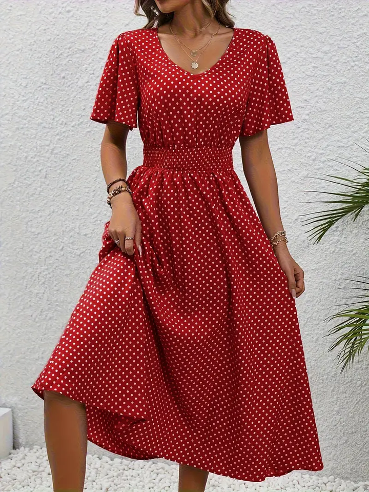 Levoire | Robe Taille Froncée Imprimée sur Toute la Surface, Robe Décontractée à Manches Courtes