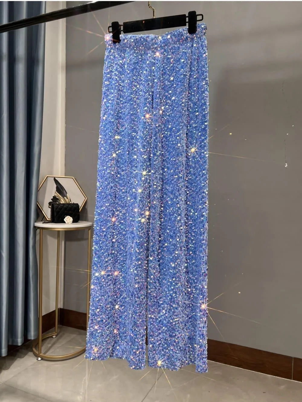 Levoire | Pantalons de soleil larges avec des paillettes Bleu ciel