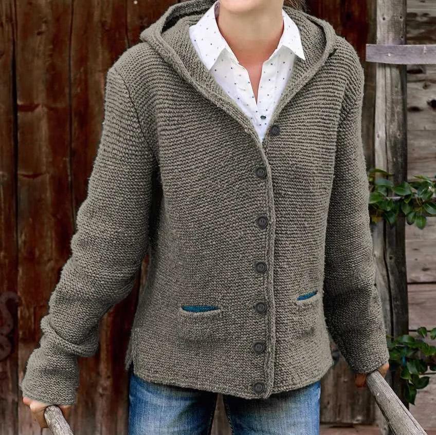 Levoire | Veste À Capuche Tricotée À Manches Longues Avec Boutons Gris