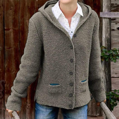 Levoire | Veste À Capuche Tricotée À Manches Longues Avec Boutons Gris