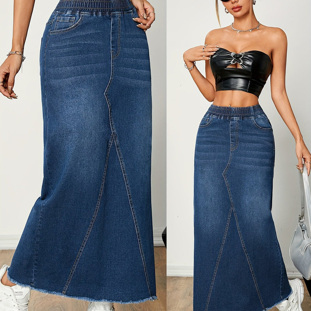 Levoire | Couleur Unie Bleu Lavé Jupe Maxi En Denim Streetwear