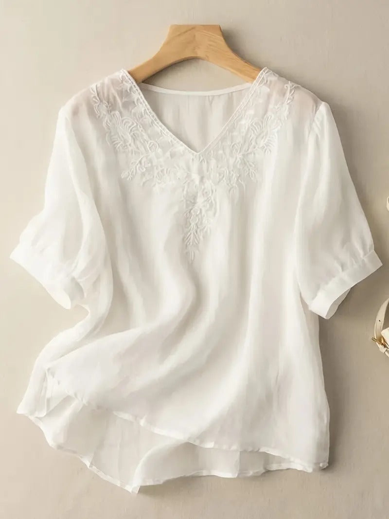 Levoire | T-shirt vintage à col en V Blanc ivoire