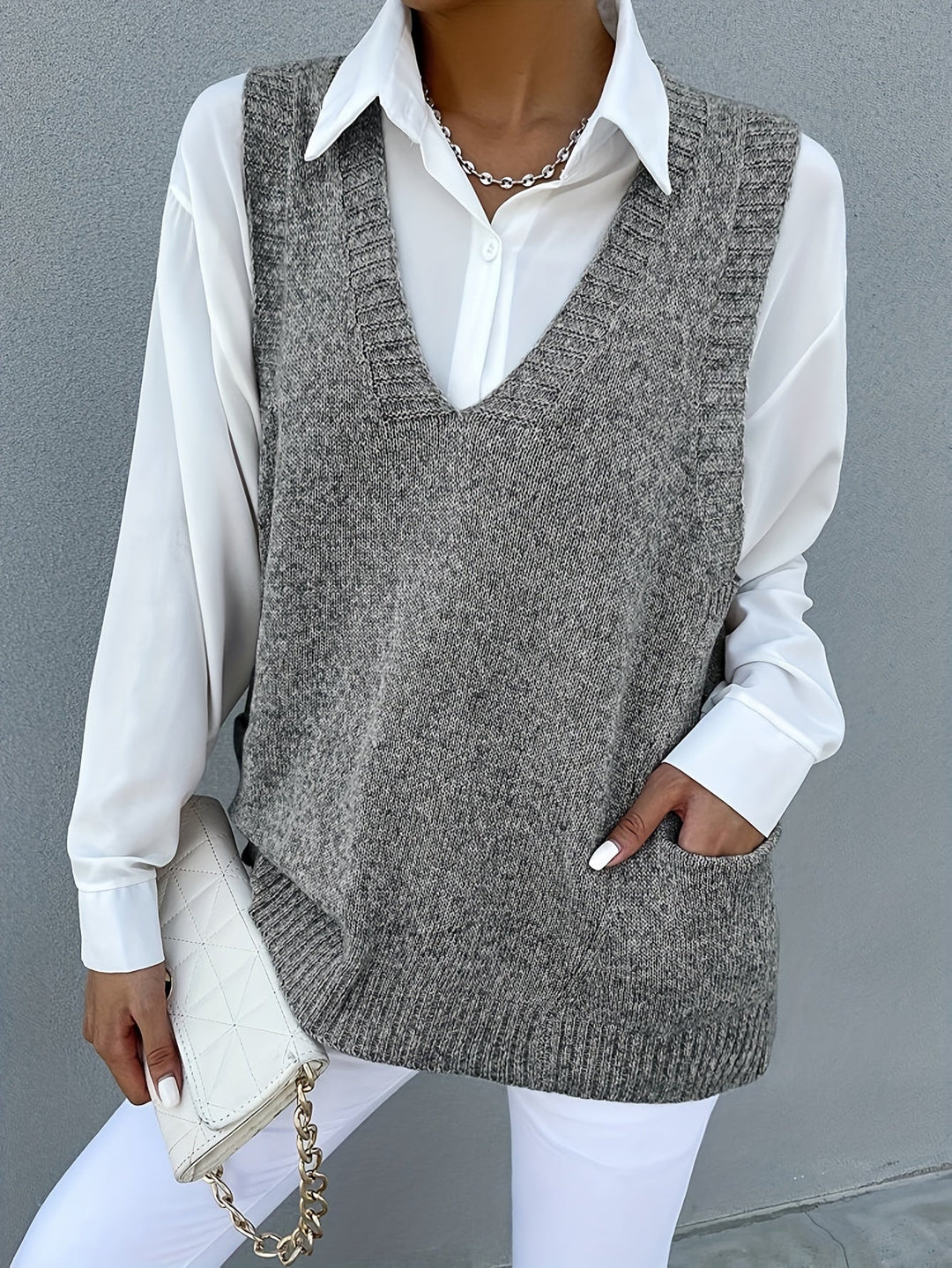Levoire | Pull-Over Col Montant Avec Poches Pour Femmes Anna grise