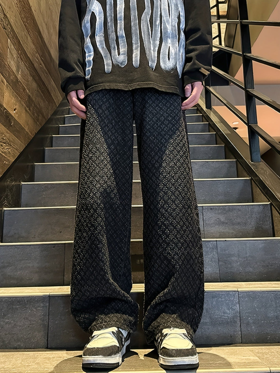 Levoire | Jeans En Denim Géométriques Décontractés Pour Hommes Noir