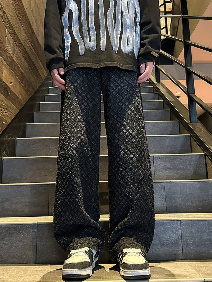 Levoire | Jeans En Denim Géométriques Décontractés Pour Hommes Noir