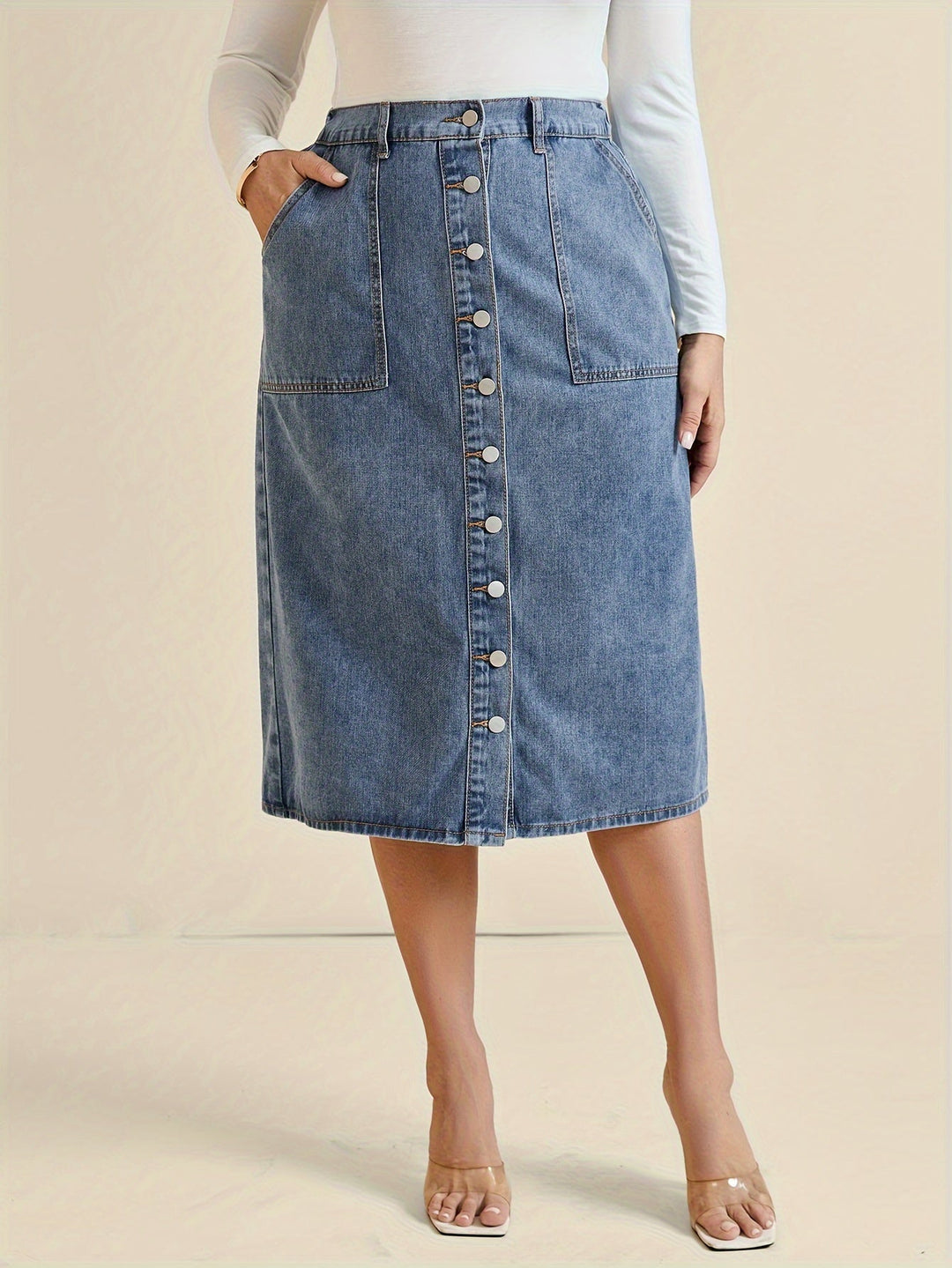 Levoire | Jupe Midi En Denim Classique Napppidetalla Roi bleu