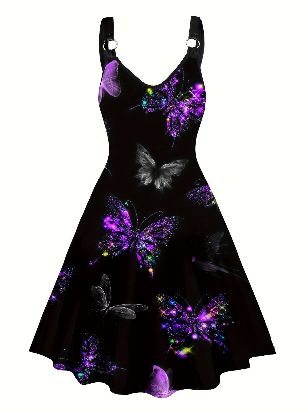 Levoire | Robe À Décolleté En V Imprimé Papillon Avec Des Cerceaux Pour Femmes Noir