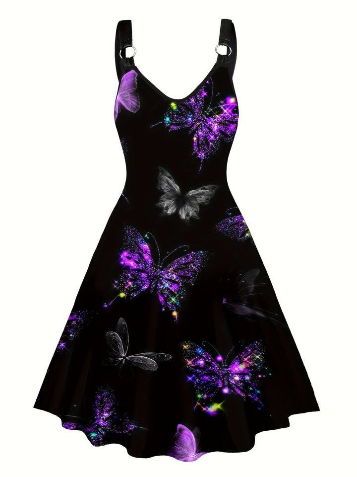 Levoire | Robe À Décolleté En V Imprimé Papillon Avec Des Cerceaux Pour Femmes Noir