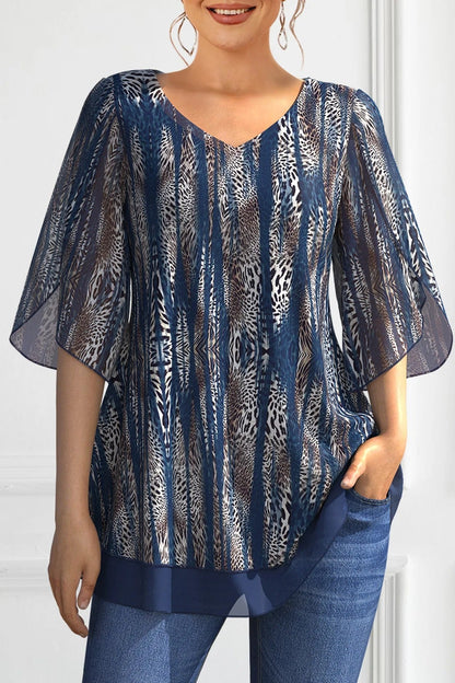 Levoire | Élégante Blouse En Chiffon Avec Imprimé Animal Bleu