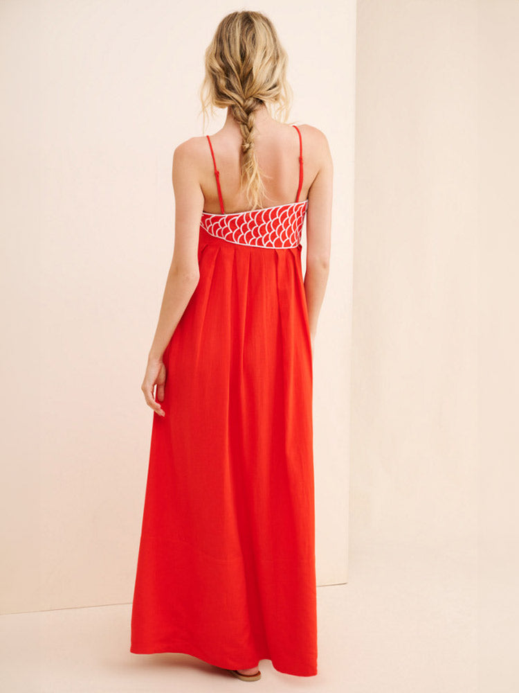 Levoire | Maxi Robe En Mélange De Lin Avec Broderie De Poisson