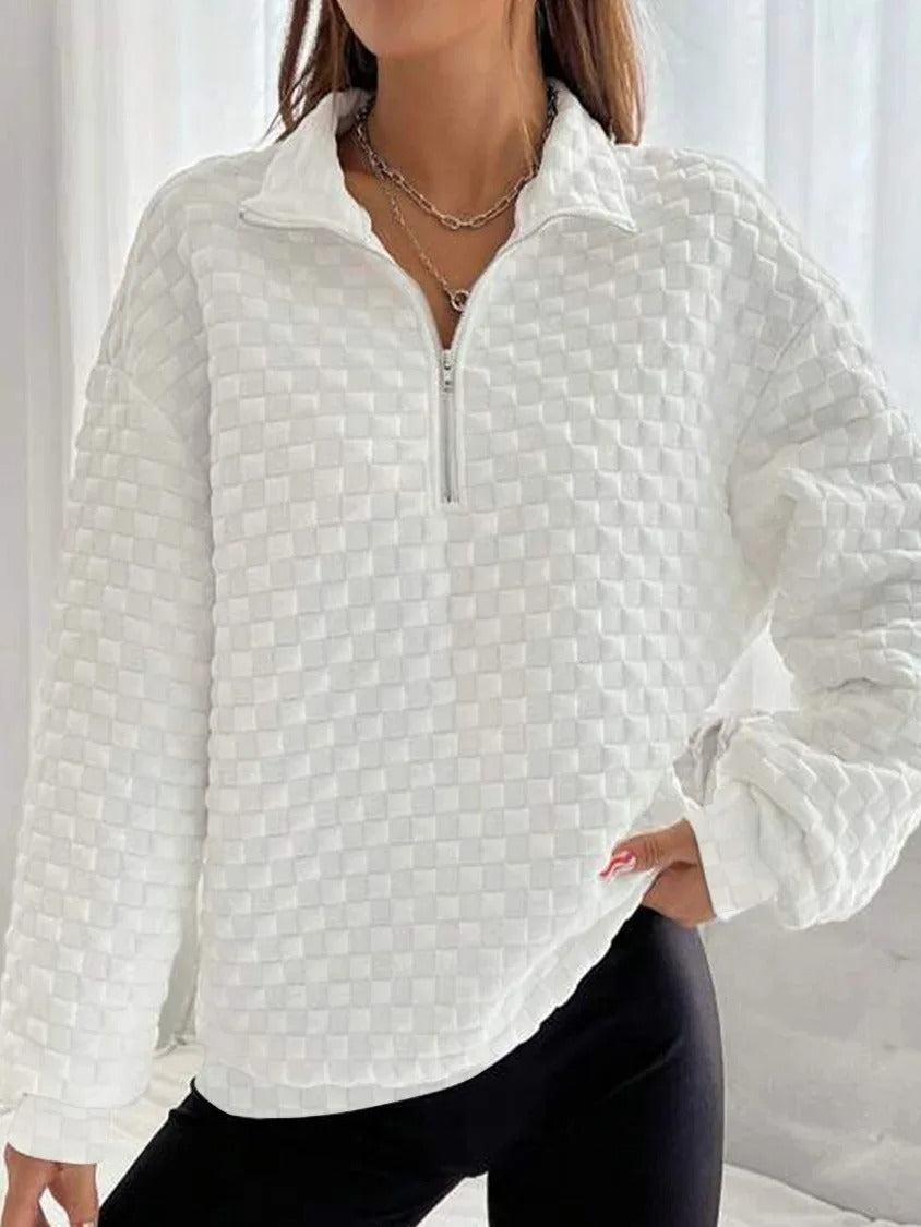 Levoire | Pull Tendance Col V - Fermeture Éclair Élégante - Vêtements Tricot Confortables Pour Looks Branchés Blanc