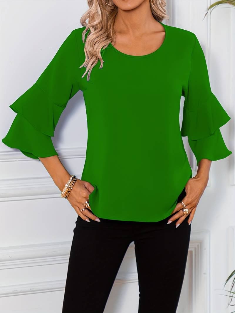 Levoire | Blouse À Encolure Ronde Et Manches Évasées Émeraude