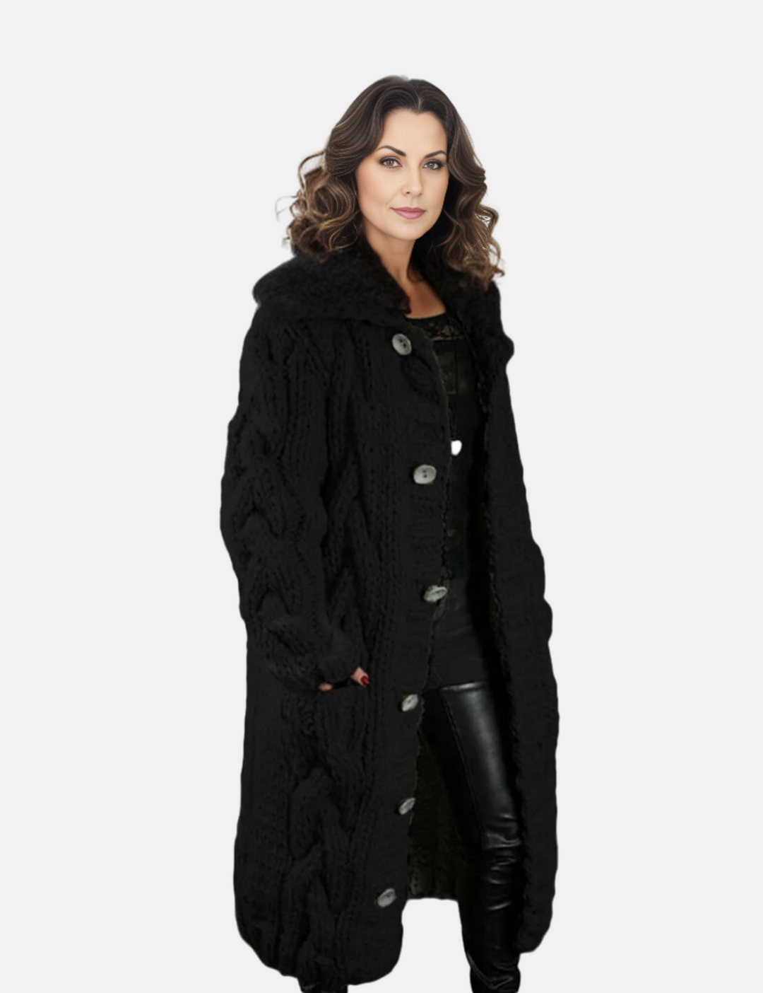 Levoire | Super Doux Long Gilet Tricoté Avec Capuche Pour Femmes Noir