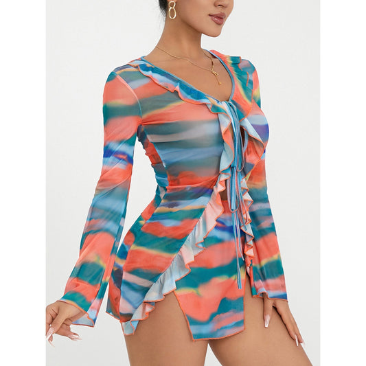 Levoire | Boni Rüsch Tie Dye Robe Mini À Manches Longues