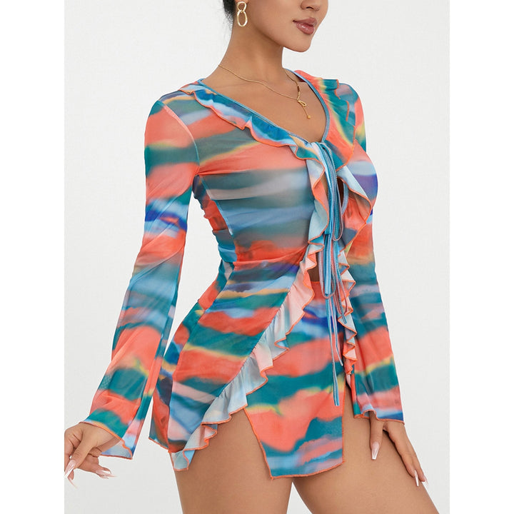 Levoire | Robe Mini À Manches Longues Avec Volants En Design Batik