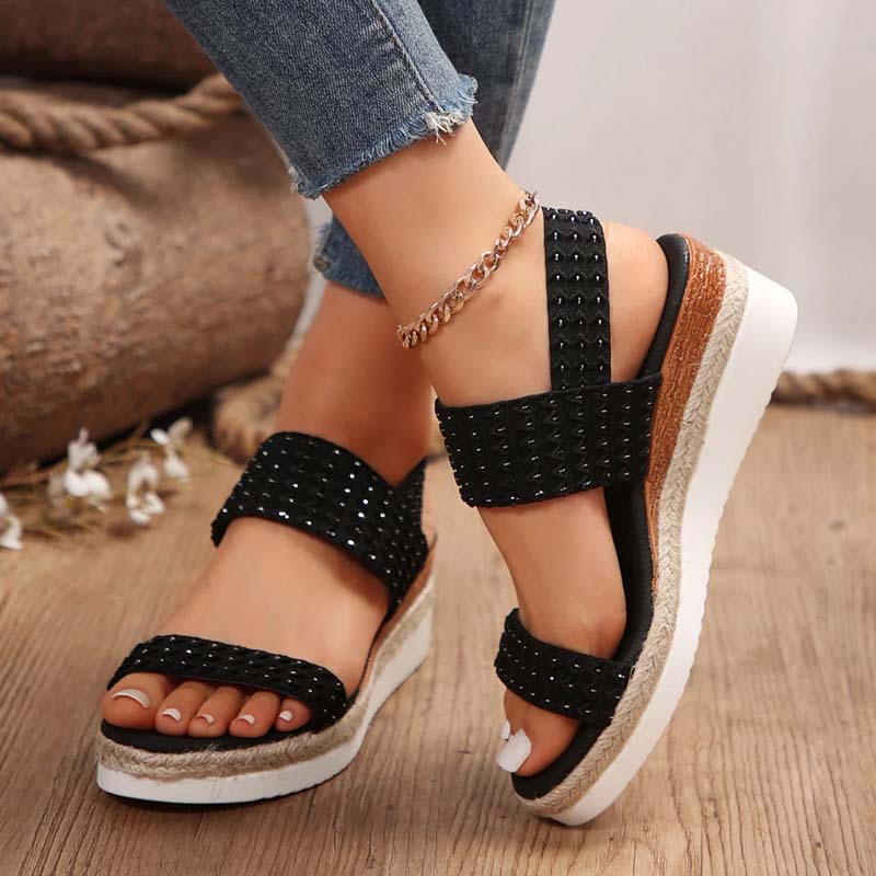 Levoire | Sandales Plates D'Été Confortables Avec Talon En Coin Pour Femmes Noir