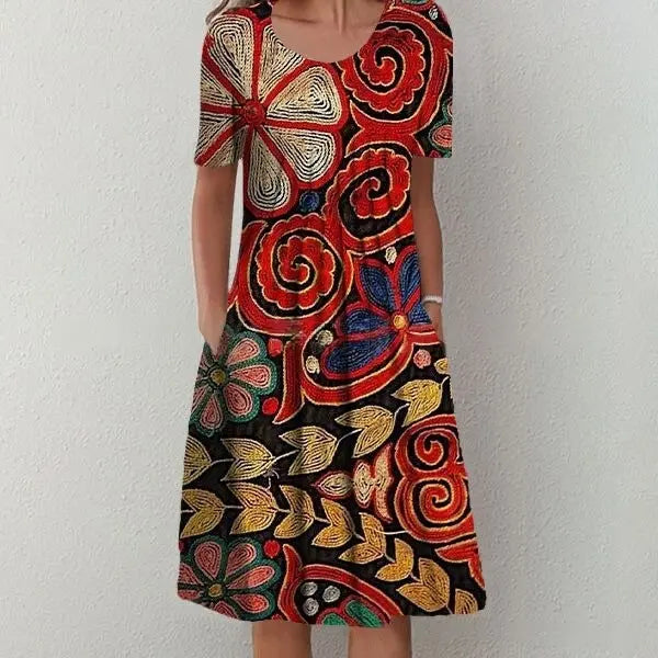 Levoire | Robe midi de plage avec poches et imprimé vintage Rouge