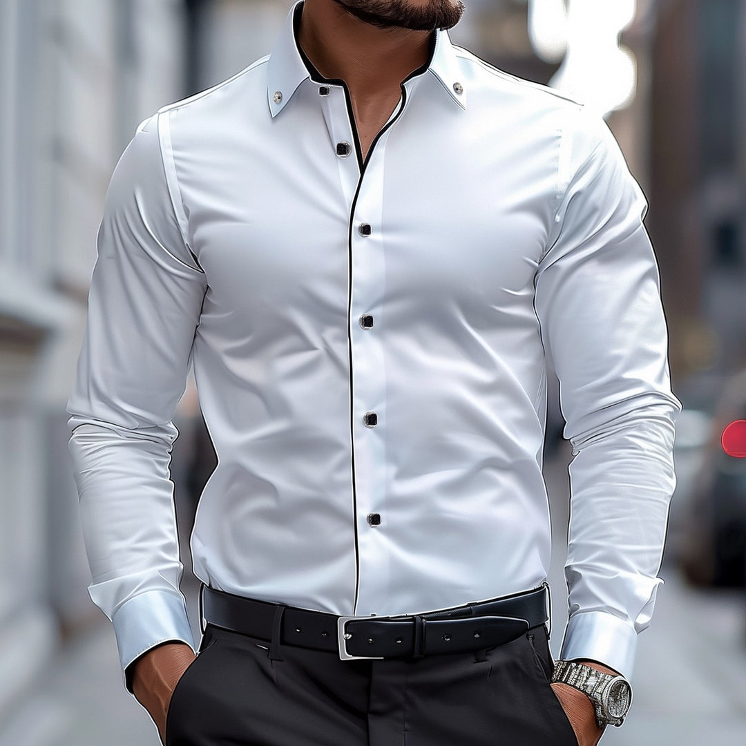 Levoire | Chemise D'Affaires À Manches Longues De Couleur Contrastée Blanc