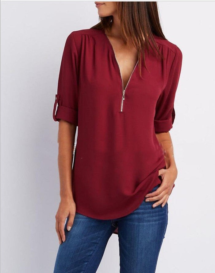 Levoire | Half Zip Blouse Rouge foncé