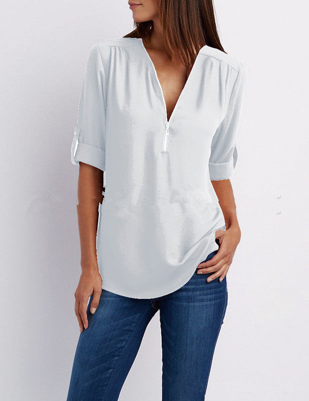 Levoire | Halber Reiverschluss Bluse Blanc