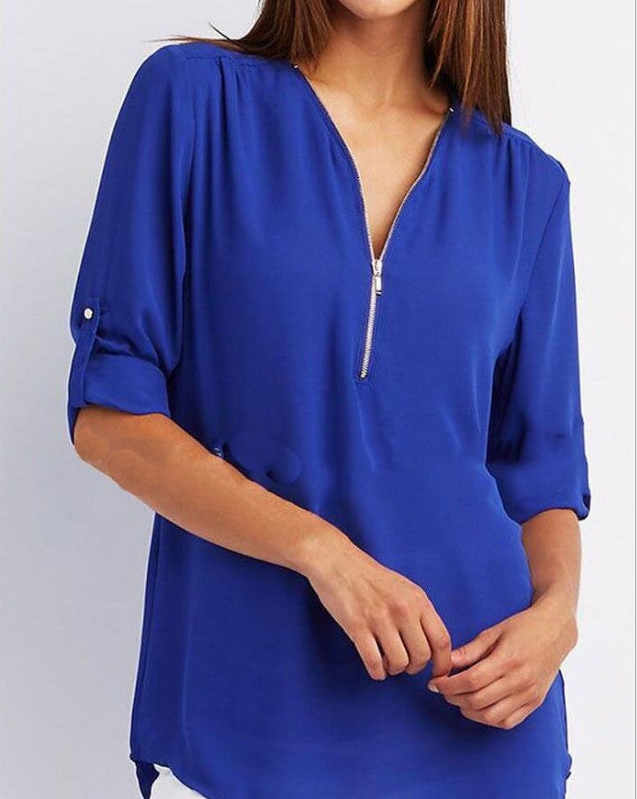 Levoire | Halber Reiverschluss Bluse Bleu foncé