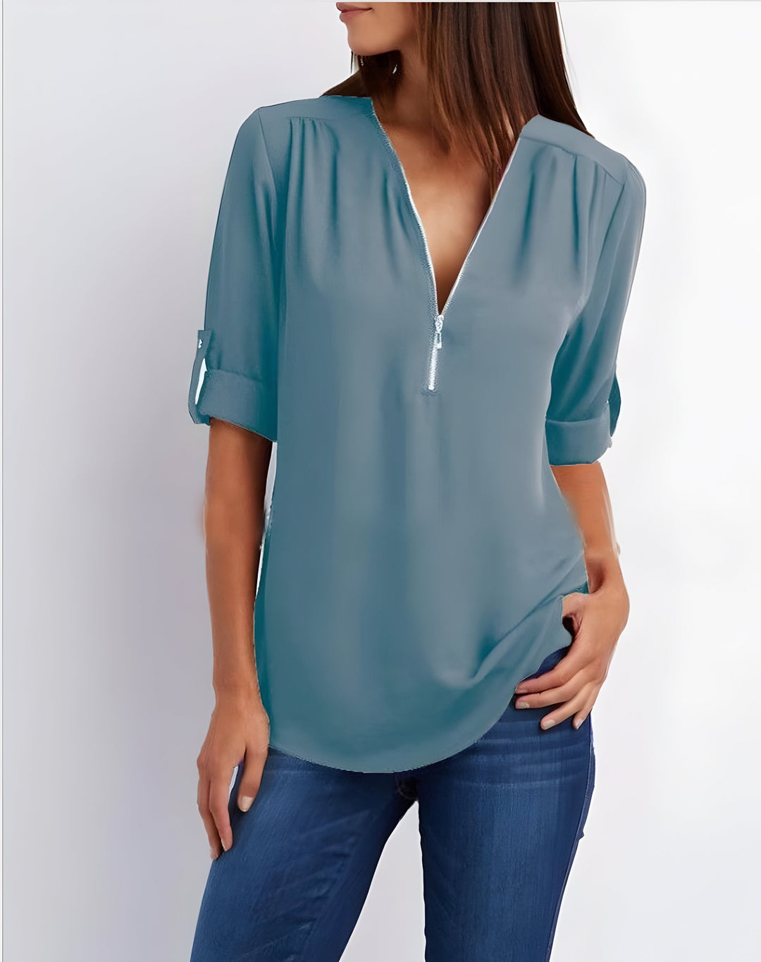 Levoire | Chemise Élégante À Demi-Zip Bleu Gris