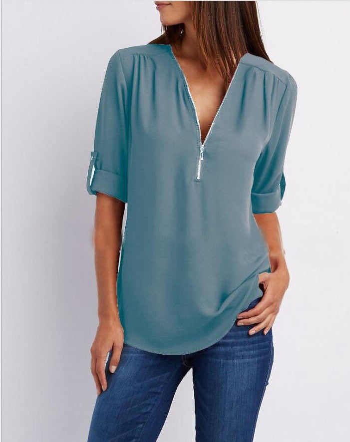 Levoire | Half Zip Blouse Gris Bleu