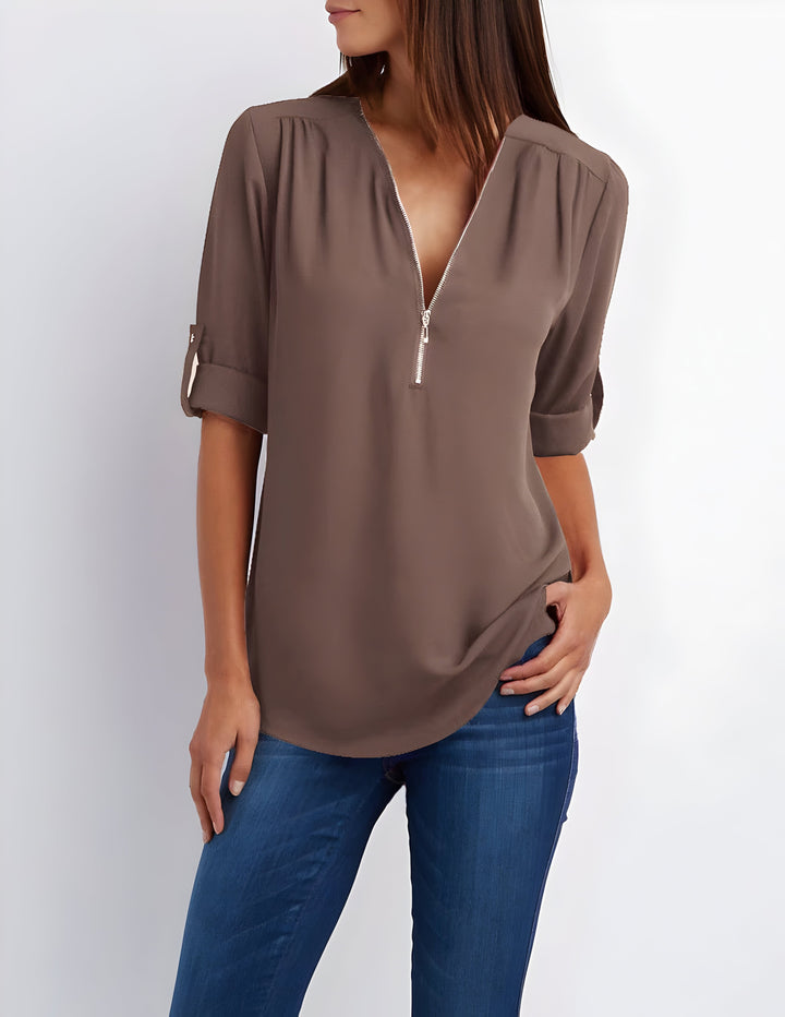 Levoire | Chemise Élégante À Demi-Zip Braun