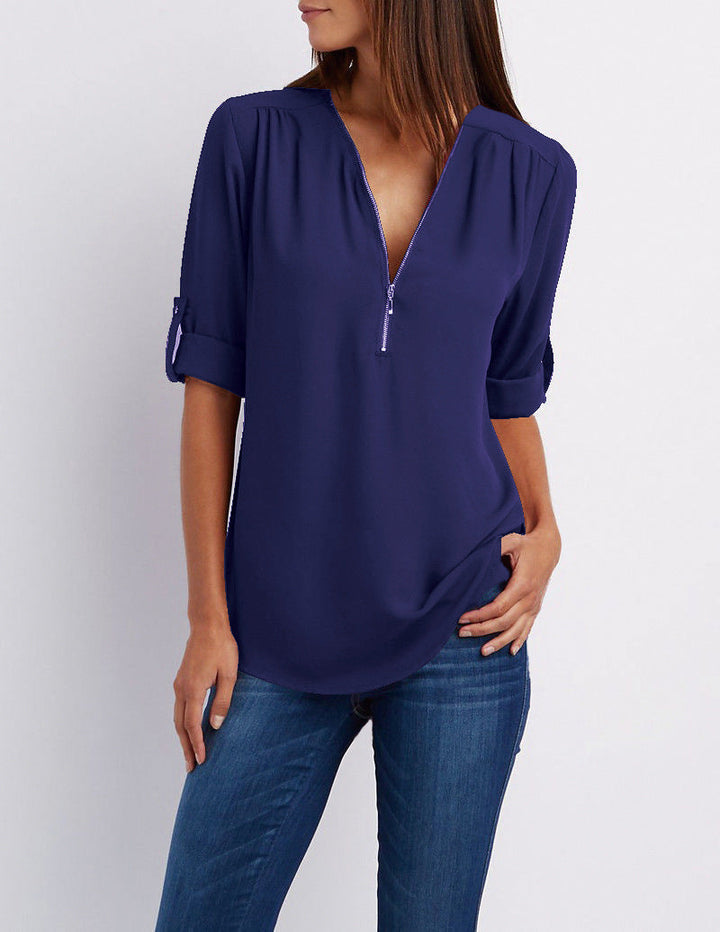 Levoire | Halber Reiverschluss Bluse Marine bleu