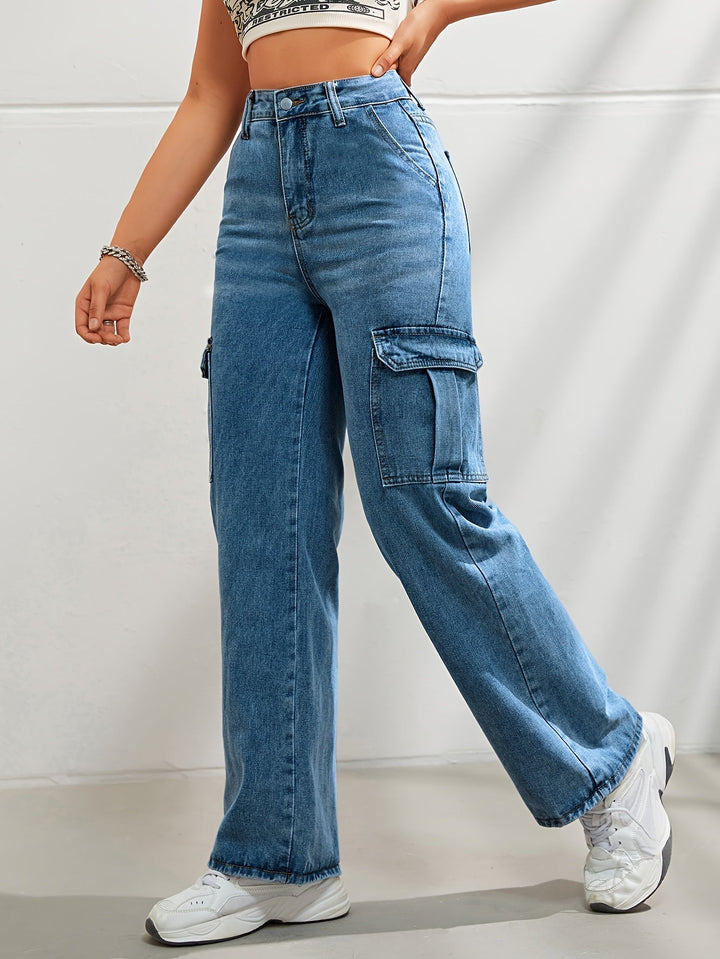 Levoire | Rennot Denim Cargo-Pantalons Avec Jambe Large Et Taille Haute
